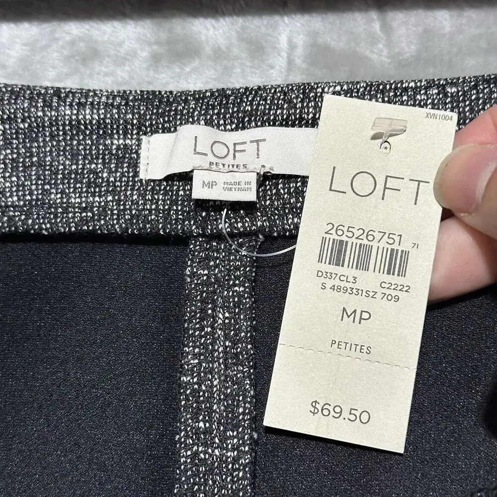 NWT Loft Petite Boucle Tweed Midi Pencil Skirt Womens Sz MP Gray Stretch Pull On